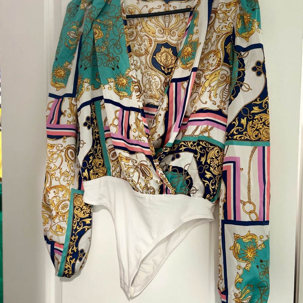 Fashion Nova Multicolor Baroque Print Bodysuit
